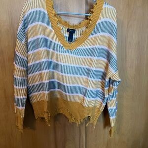 Striped Mustard and Gray Sweater